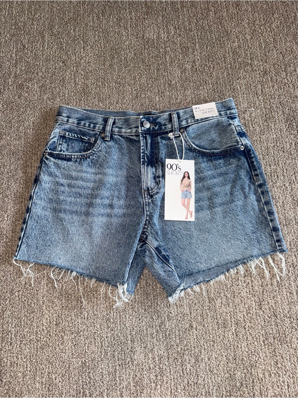 High-Rise Frayed Hem Jean Shorts - Blue